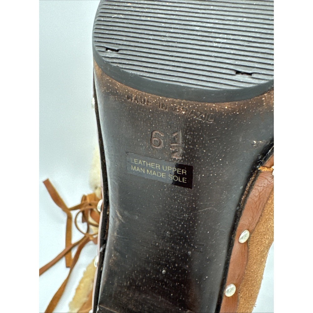 Michael Kors women's Brown Tall Sherpa Boots Heels Tie Fur  Warm Cozy 6.5 - Picture 11 of 11